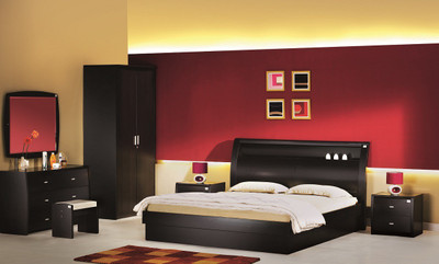 Godrej Interio Engineered Wood Bed + Side Table + Dressing Table(Finish Color - Indian Mahagony)