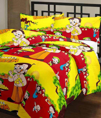 YashnaDecor Cotton Cartoon Double Bedsheet(1 Bedsheet 2 Pillow Cover, Multicolor)