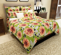 Home Candy Cotton Floral Double Bedsheet(1 Bedsheet, 2 Pillow Covers, Green)