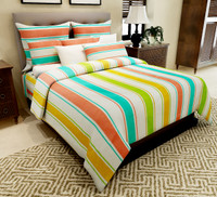 Home Candy Cotton Striped Double Bedsheet(1 Double Bedsheet, 2 Pillow Covers, Multicolor)