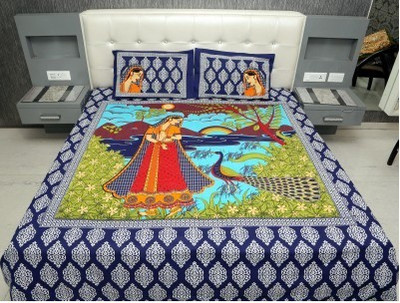 Little Joy Cotton Printed King sized Double Bedsheet(1 badsheets with 2 pillow cover, Multicolor)