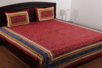 Vivid Rajasthan Cotton Paisley Double Bedsheet(Double Bedsheet, 2 Pillow Covers, Red)