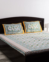 Vivid Rajasthan Cotton Abstract Queen sized Double Bedsheet(1 Bedsheet, 2 Pillow Covers, White, Brown)
