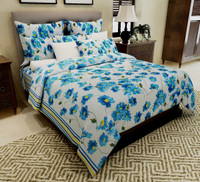 Home Candy Cotton Floral Double Bedsheet(1 Double Bedsheet, 2 Pillow Covers, Blue, White)