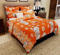 Home Candy Cotton Floral Double Bedsheet(1 Double Bedsheet, 2 Pillow Covers, Orange)