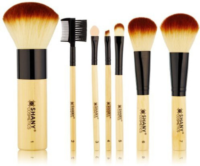 Shany Cosmetics Brush Set with Premium Synthetic Hair, Bamboo Handles and Cotton Pouch(Pack of 7)