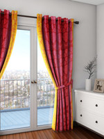Swayam Silk Orange, Red Solid Eyelet Door Curtain(228.6 cm in Height, Single Curtain)