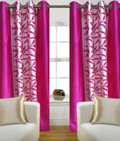 Ville Style Polyester Pink Floral Eyelet Door Curtain(2 m in Height, Pack of 2)