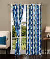 Optimistic Home Furnishing Polyester Blue Abstract Eyelet Door Curtain(213 cm in Height, Pack of 2)