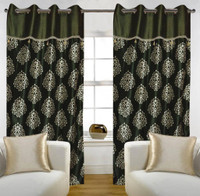 Home Candy Polyester Green Floral Eyelet Door Curtain(212 cm in Height, Pack of 2)