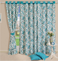 Swayam Cotton Blue, White Geometric Eyelet Door Curtain(228.6 cm in Height, Single Curtain)