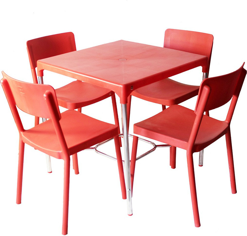 Cello Furniture Cello Plastic 4 Seater Dining Set Finish Color Red