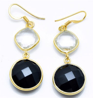 YugshaJewels Onyx, Quartz Sterling Silver Dangle Earring