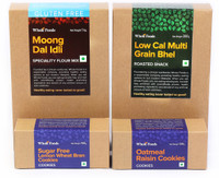 Whole Foods Low Cal Multigrain Bhel, Sugar Free Lemon Wheat Bran Cookies, Oatmeal Raisin Cookies, Veg, Gluten Free Moong Dal Idli Mix Combo