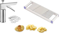 Patidar Polymers Kitchen Press Plus 2in1 Combo Stainless Steel Grater and Slicer(Silver, Pack of 2) RS.459.00
