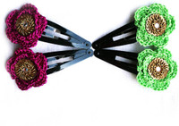 moKanc Tic Tac Clips with Crochet Motifs Hair Clip(Purple, Green)