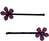 B-Fashionable Pink Rhinestone Flower Hair Pin(Pink, Black)