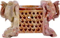 Avinash Handicrafts Soap Stone Carved 2 Elephant Face Agarbatti Stand 3 Stoneware Incense Holder(Multicolor, Pack of 1)