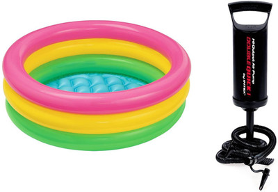 Intex billionBAG Hand Air Pump With 2ft Round Glow Baby Inflatable Pool, Pool Accessory(Multi-Color)