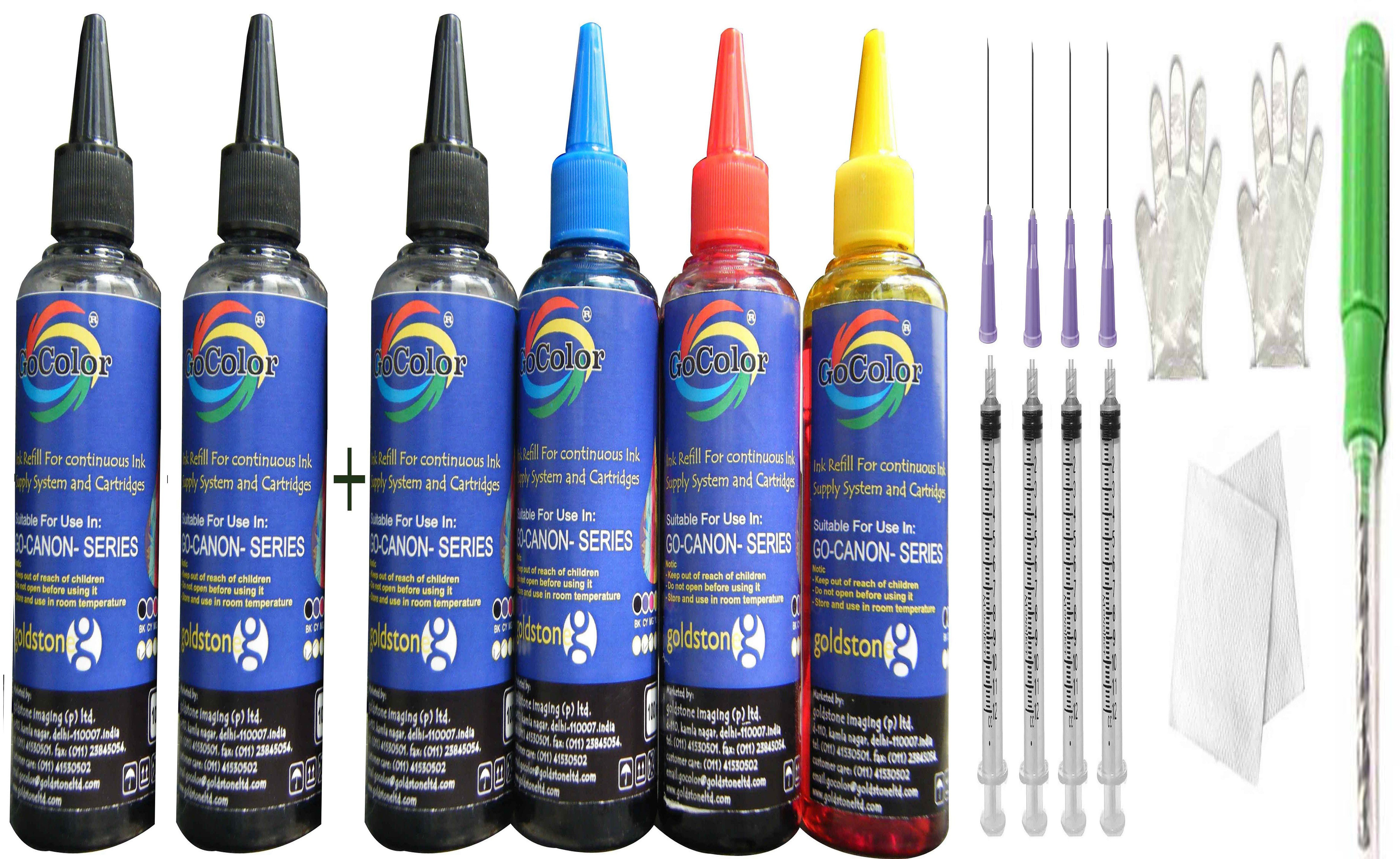 Gocolor Premium Korean Quality Canon Compatible Inkjet Refill Ink 100 ml X 4 Color + 2 Black Extra ( K/K/K/C/M/Y ) Multi Color Ink Flipkart