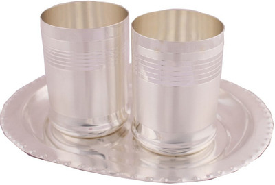 Adiidev Silver Plated Premium Glass Set With oval Tray 3 Pcs. Pack of 3 Dinner Set(Silver Plated)