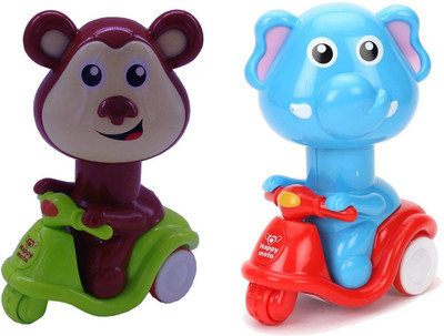 Smiles Creation Press Go Scooter Riding Elephant With Monkey Toy For Kids Multicolor available at Flipkart for Rs.299