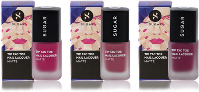 Sugar TIP TAC TOE NAIL LACQUER Mad Magenta, Breaking Bare, The Big Bang Bare(30 ml, Pack of 3)