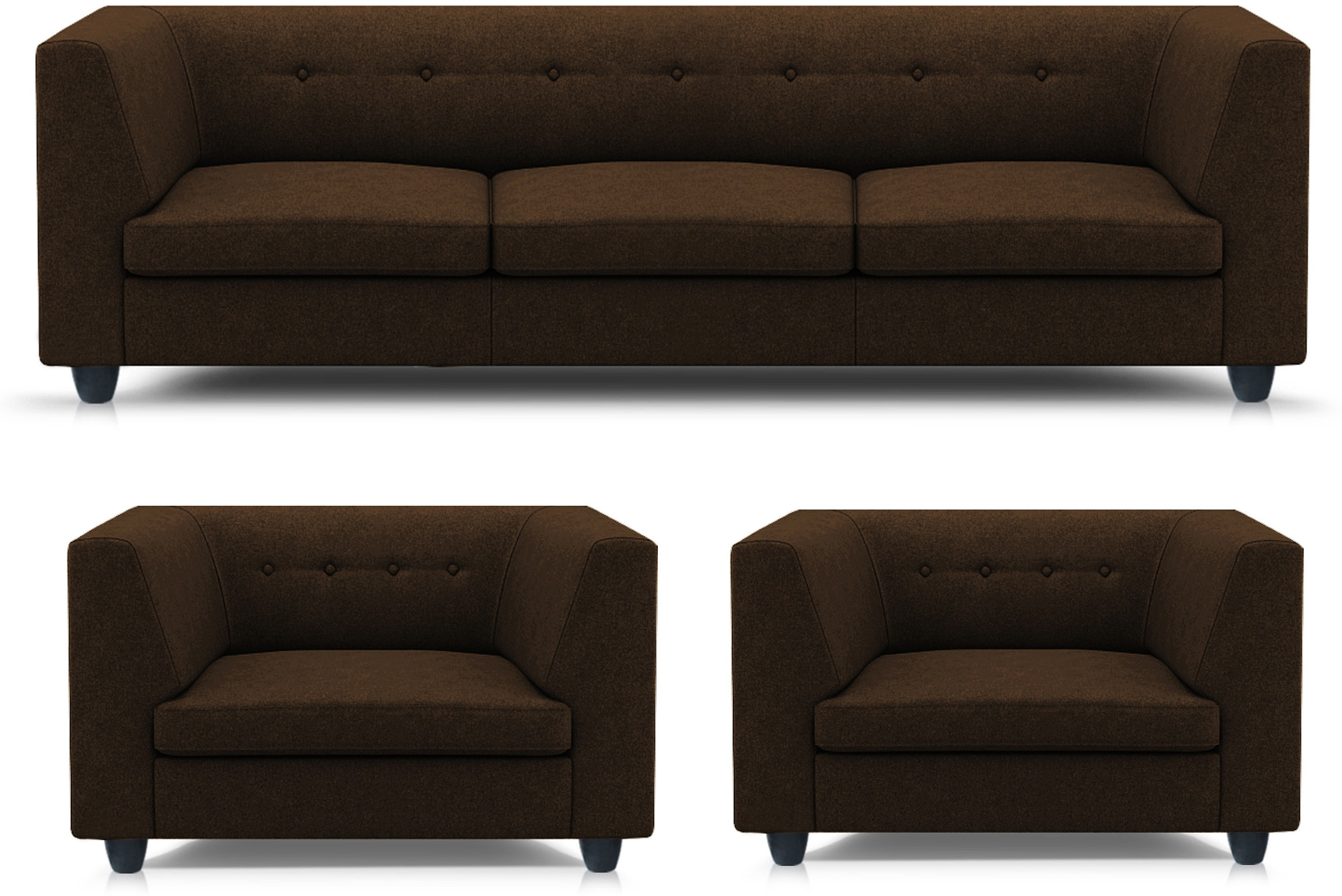 Adorn homez Modern Solid Wood 3 + 1 + 1 Brown Sofa Set   Furniture  (Adorn homez)