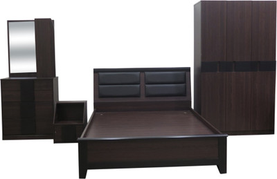 Eros Engineered Wood Bed + Side Table + Wardrobe + Dressing Table(Finish Color - Walnut Brown)