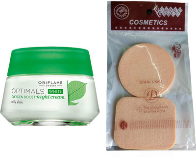 Oriflame Sweden OPTIMALS WHITE OXYGEN BOOST NIGHT CREAM OILY SKIN WITH COMPACT SPONGES(50 ml)