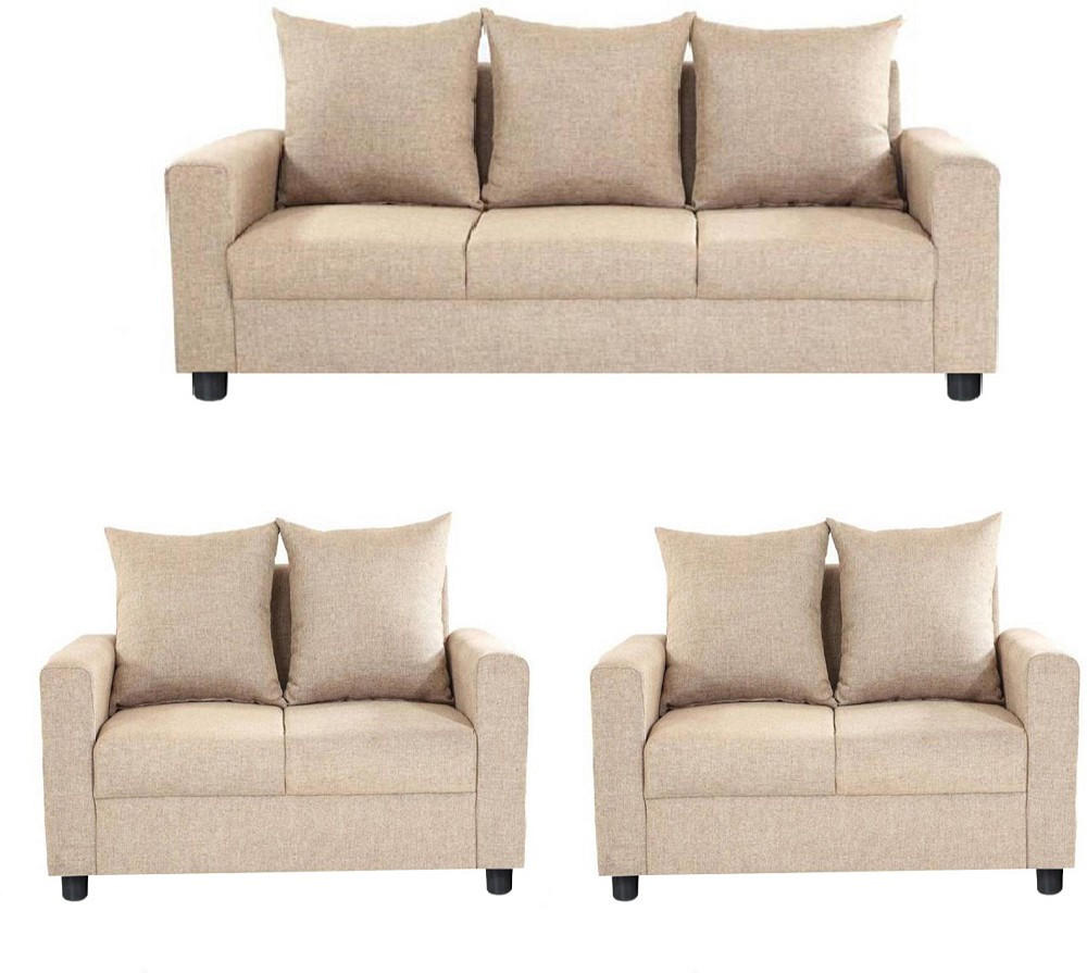 GIOTEAK Solid Wood 3 + 2 + 2 Beige Sofa Set   Furniture  (GIOTEAK)