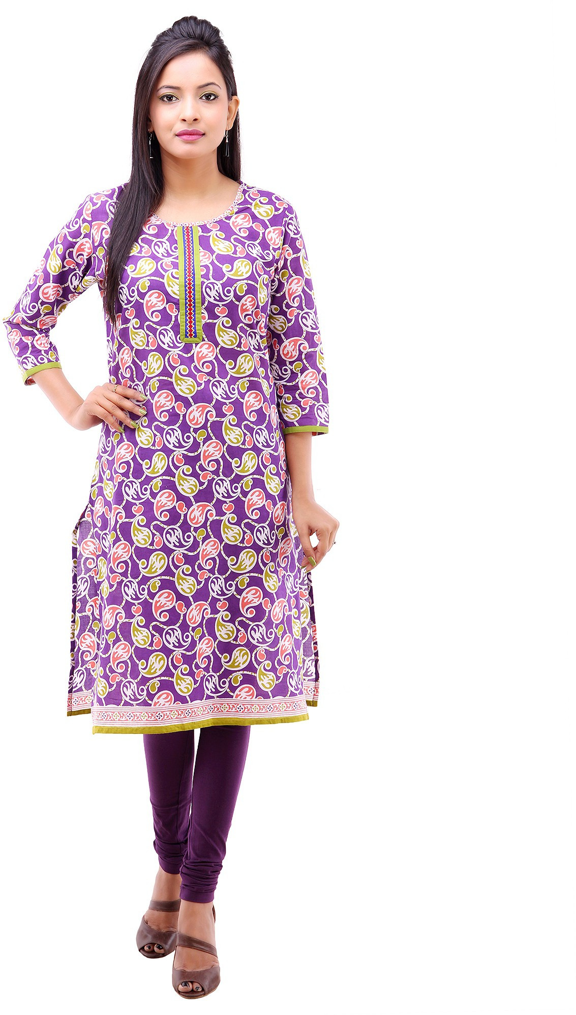 Kyaara Printed Womens Straight Kurta(Purple)