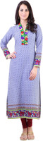 Libas Geometric Print Women's Straight Kurta(Blue)