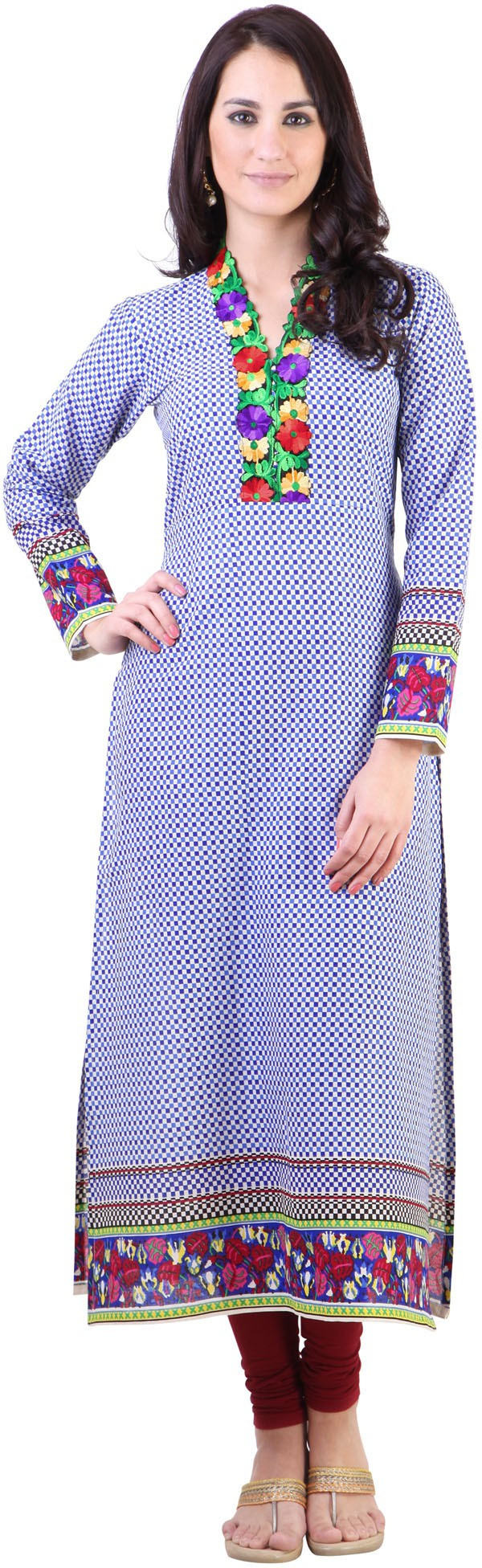 Libas Geometric Print Womens Straight Kurta(Blue)
