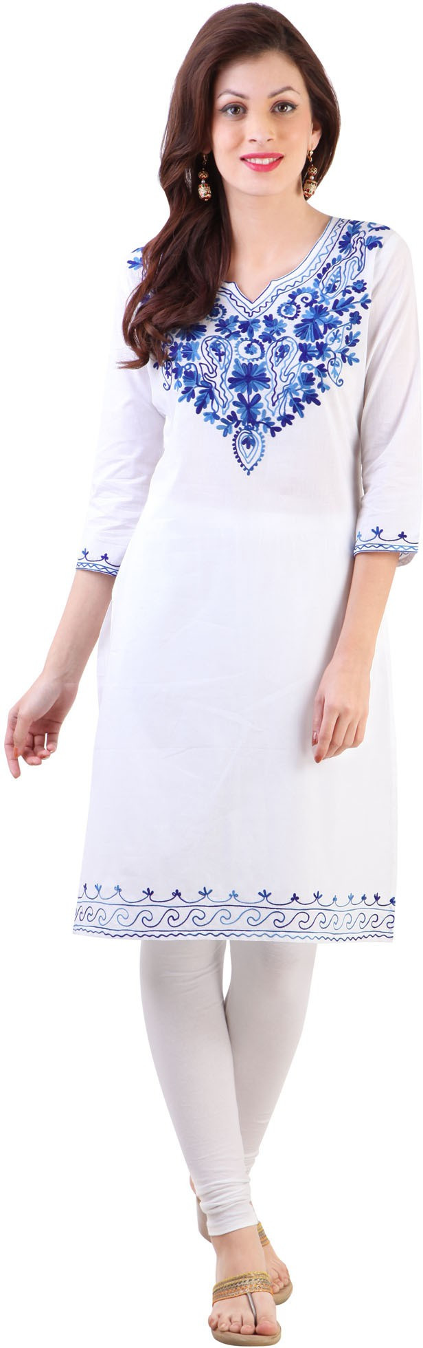 Libas Embroidered Womens Straight Kurta(White)