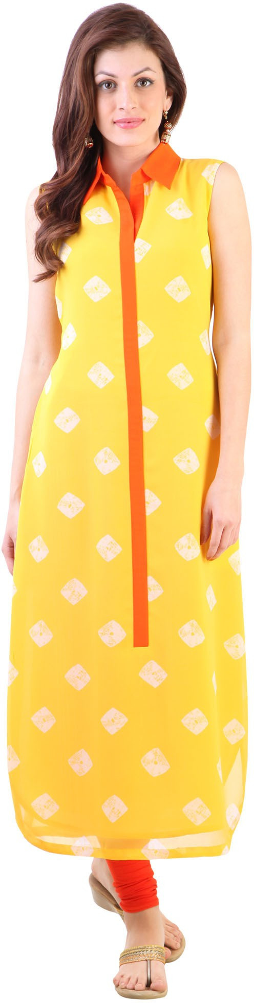 Libas Printed Womens Straight Kurta(Yellow)