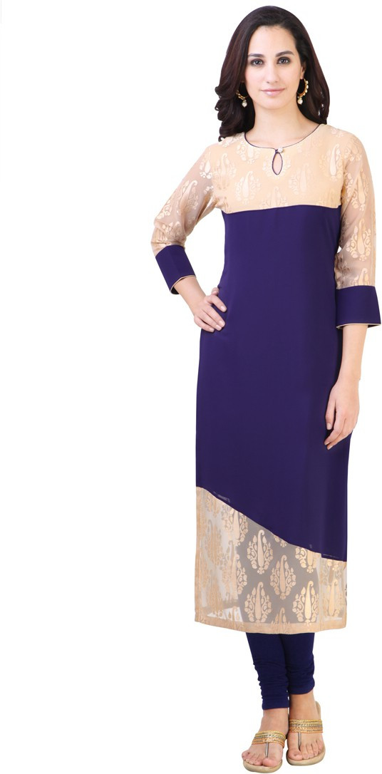 Libas Solid Womens Straight Kurta(Blue)