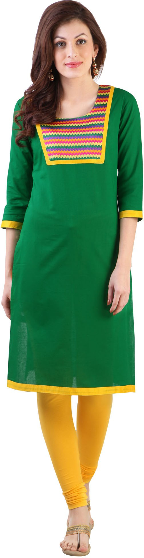 Libas Solid Womens Straight Kurta(Green)