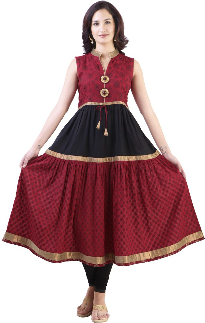 Libas Printed Womens Anarkali Kurta(Red)
