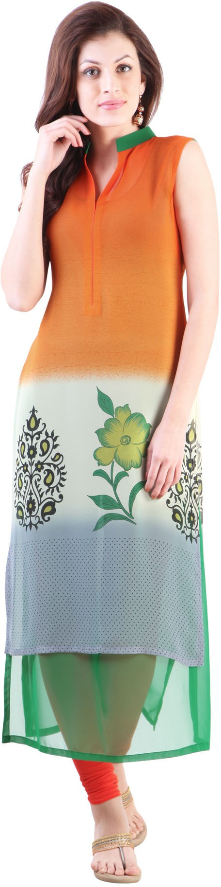 Libas Printed Womens Straight Kurta(Orange)