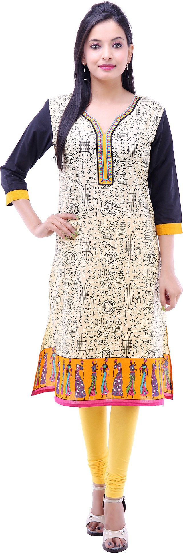 Kyaara Printed Womens Straight Kurta(Black)