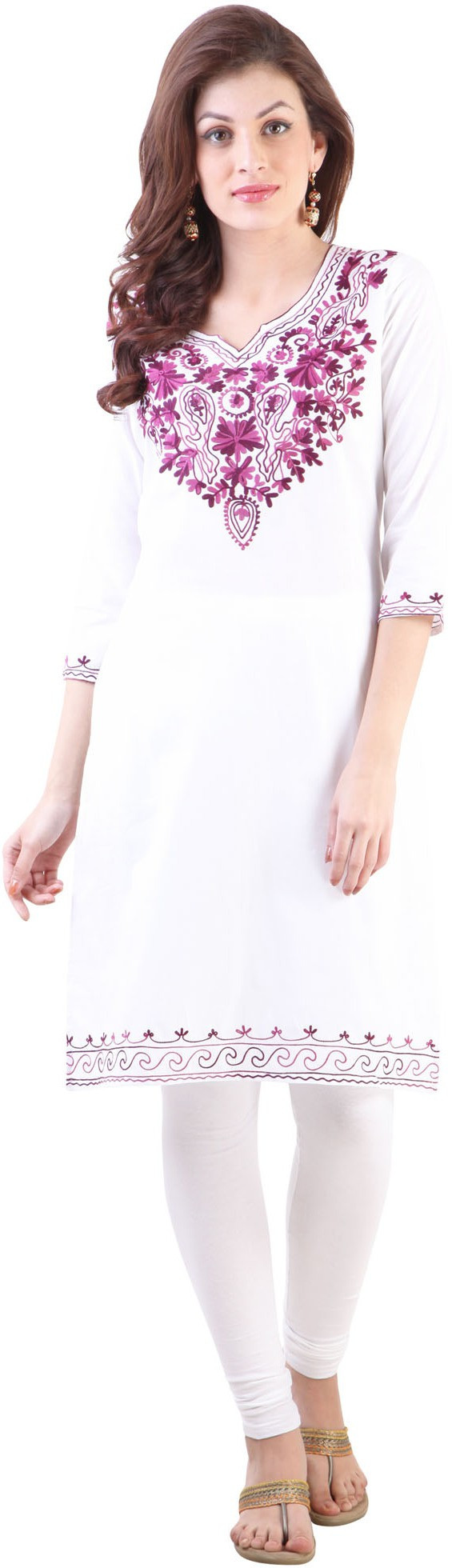 Libas Embroidered Womens Straight Kurta(White, Purple)