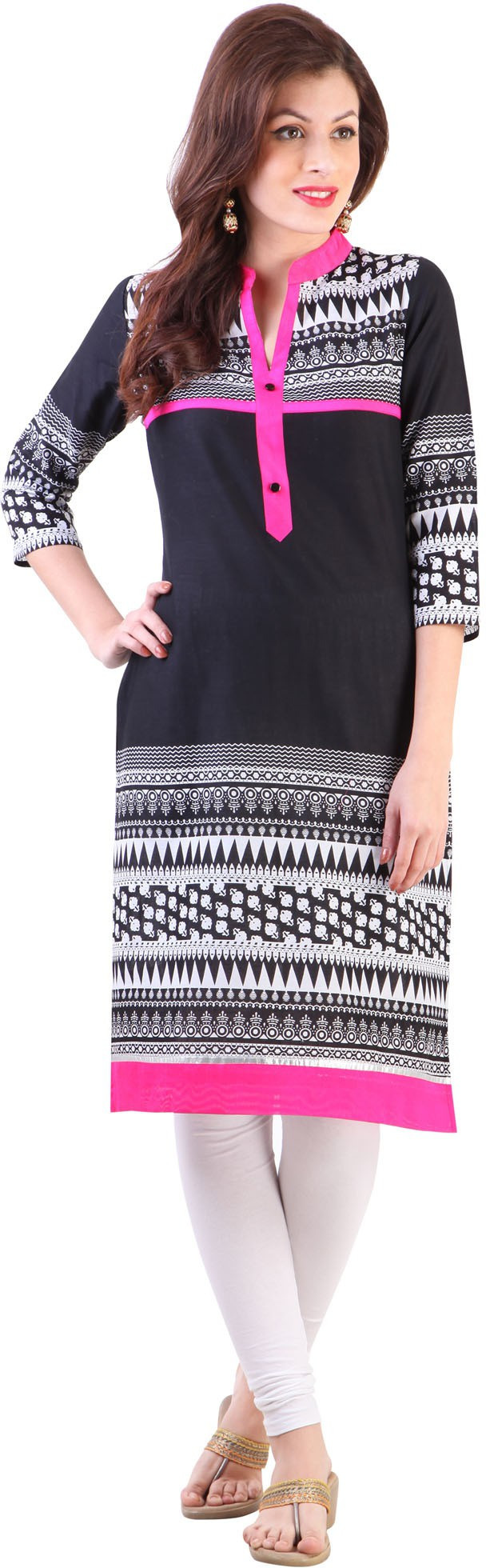 Libas Printed Womens Straight Kurta(Black)