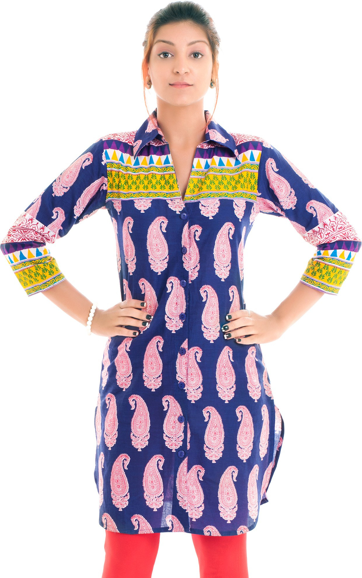 Naksh Jaipur Printed Womens Straight Kurta(Blue)