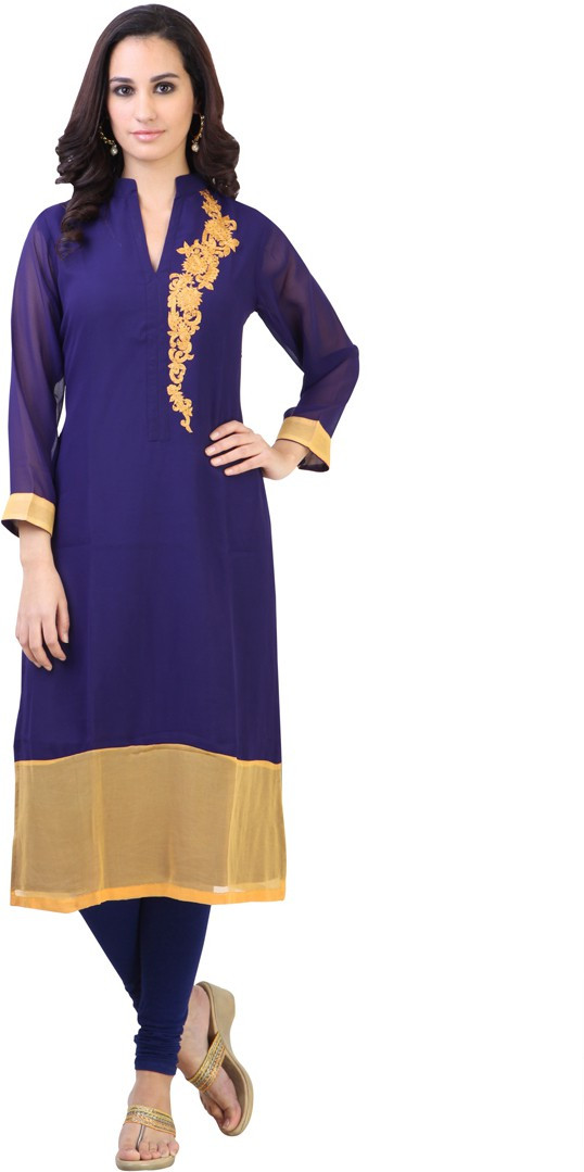 Libas Self Design Womens Straight Kurta(Blue)