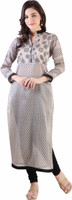 Libas Printed Women's Straight Kurta(White, Black)