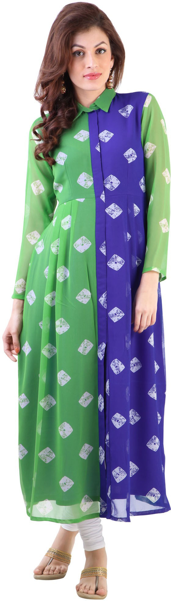 Libas Printed Womens Straight Kurta(Green)