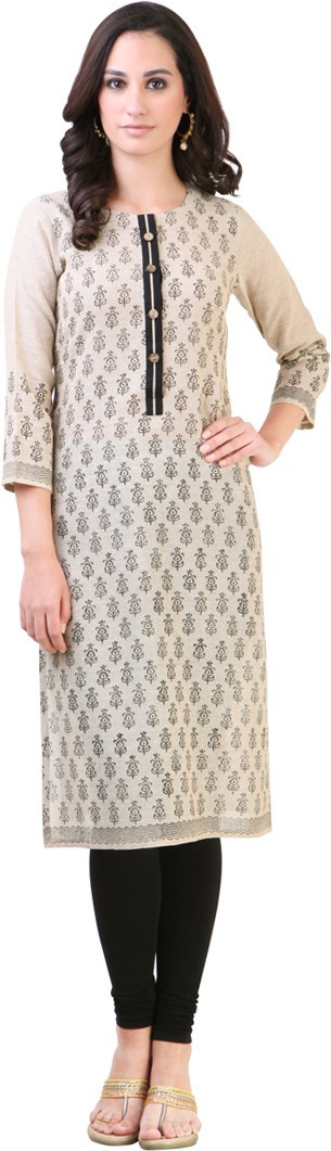 Libas Printed Womens Straight Kurta(Beige)