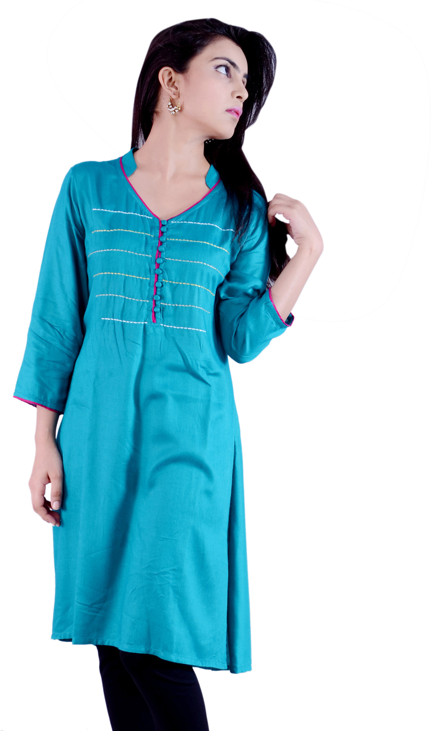Pure Nautanki Solid Womens A-line Kurta(Green)