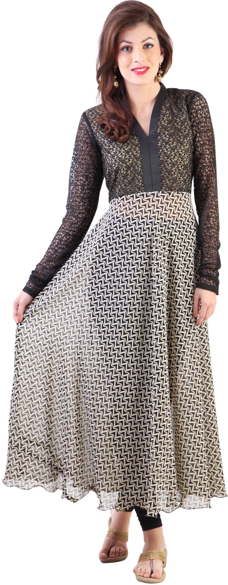Libas Printed Womens Anarkali Kurta(Beige)